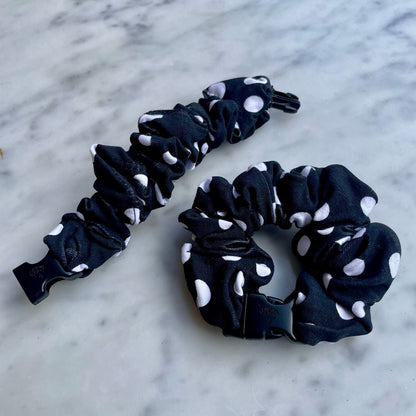 Polka Dot Black Buckle Scrunchie - No Snagging, No Tangles