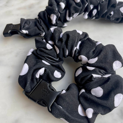 Polka Dot Black Buckle Scrunchie - No Snagging, No Tangles