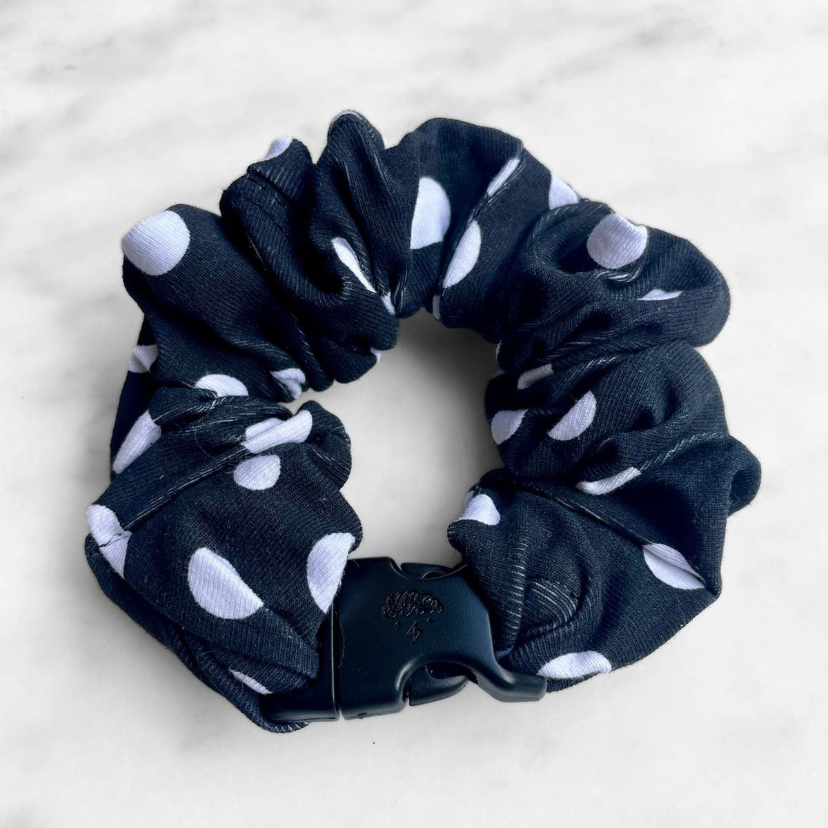 Polka Dot Black Buckle Scrunchie - No Snagging, No Tangles