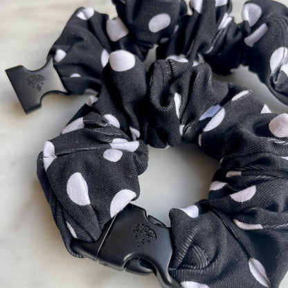 Polka Dot Black Buckle Scrunchie - No Snagging, No Tangles