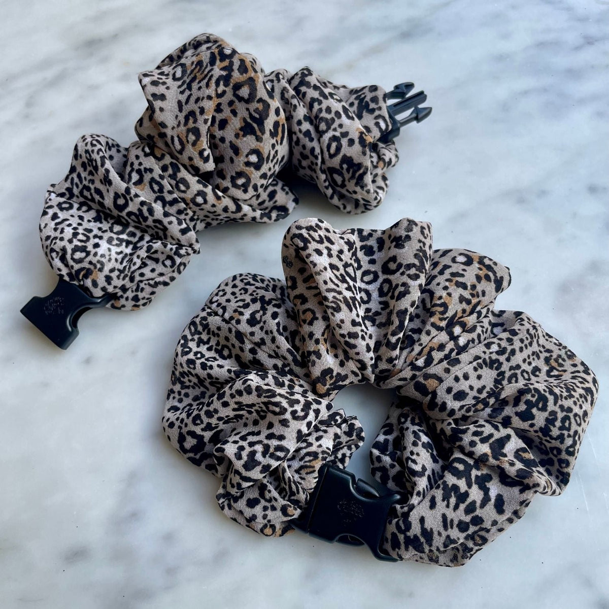 Sandy Leopard JUMBO Buckle Scrunchie - No Snagging, No Tangles