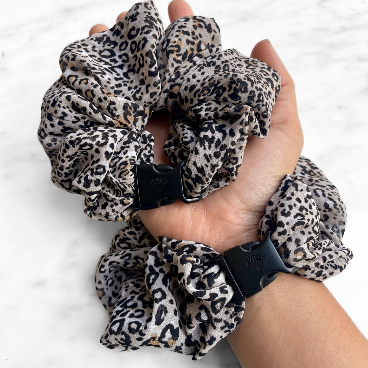 Sandy Leopard JUMBO Buckle Scrunchie - No Snagging, No Tangles