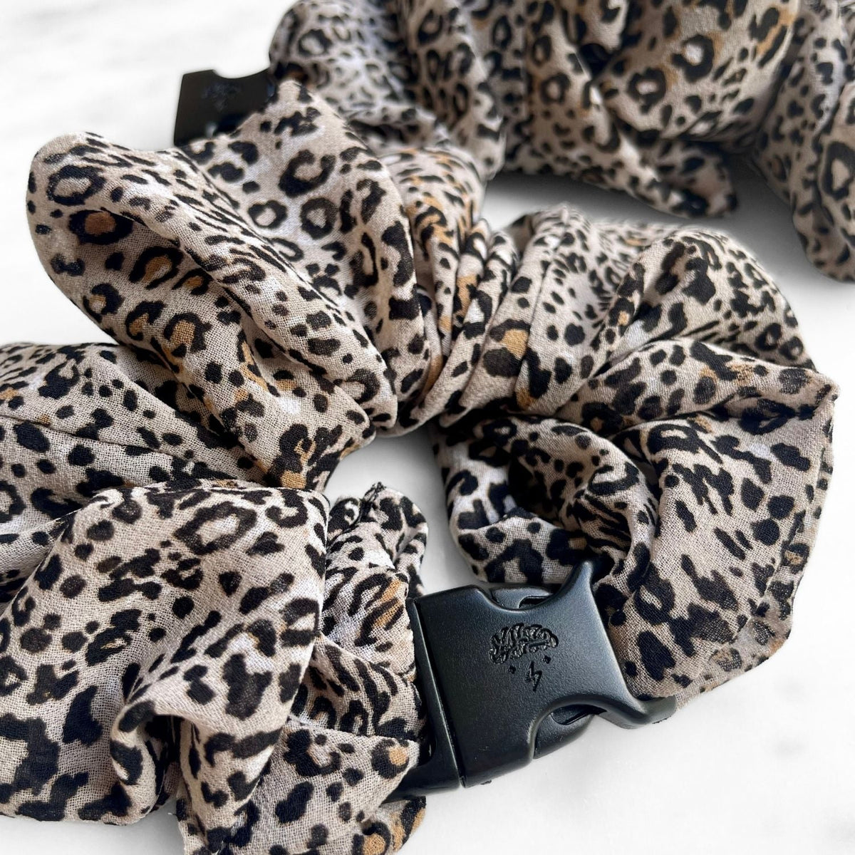 Sandy Leopard JUMBO Buckle Scrunchie - No Snagging, No Tangles