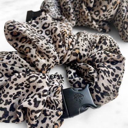 Sandy Leopard JUMBO Buckle Scrunchie - No Snagging, No Tangles