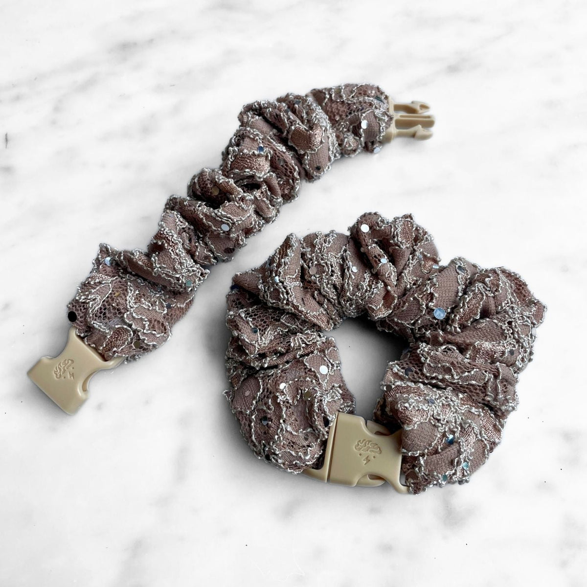 Praline Lace Buckle Scrunchie - No Snagging, No Tangles