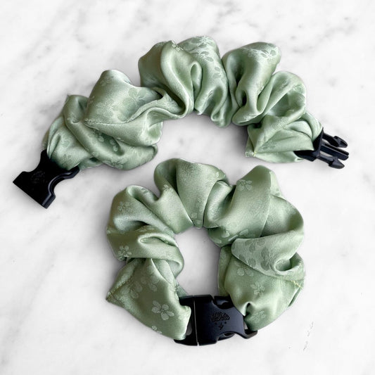 Petal Sage Floral Buckle Scrunchie - No Snagging, No Tangles