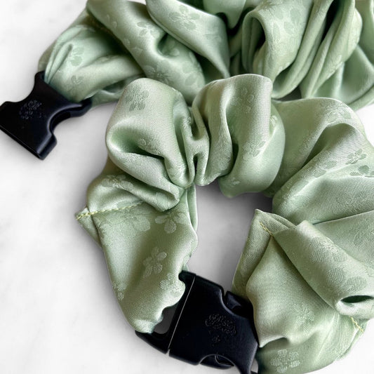 Petal Sage Floral Buckle Scrunchie - No Snagging, No Tangles