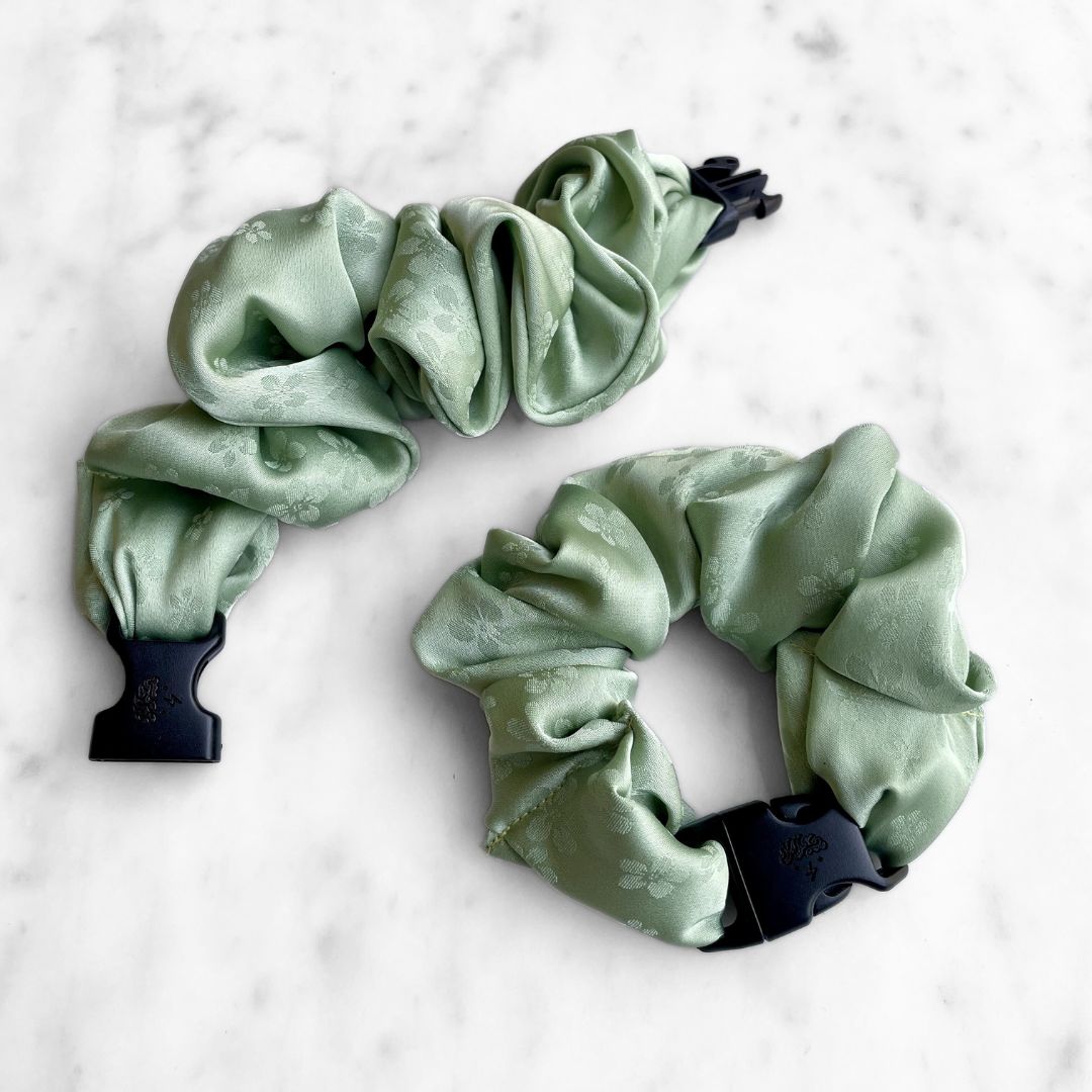 Petal Sage Floral Buckle Scrunchie - No Snagging, No Tangles