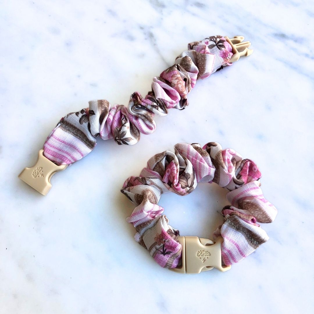 Pink Rose Stripes Buckle Scrunchie - No Snagging, No Tangles