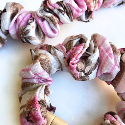 Pink Rose Stripes Buckle Scrunchie - No Snagging, No Tangles