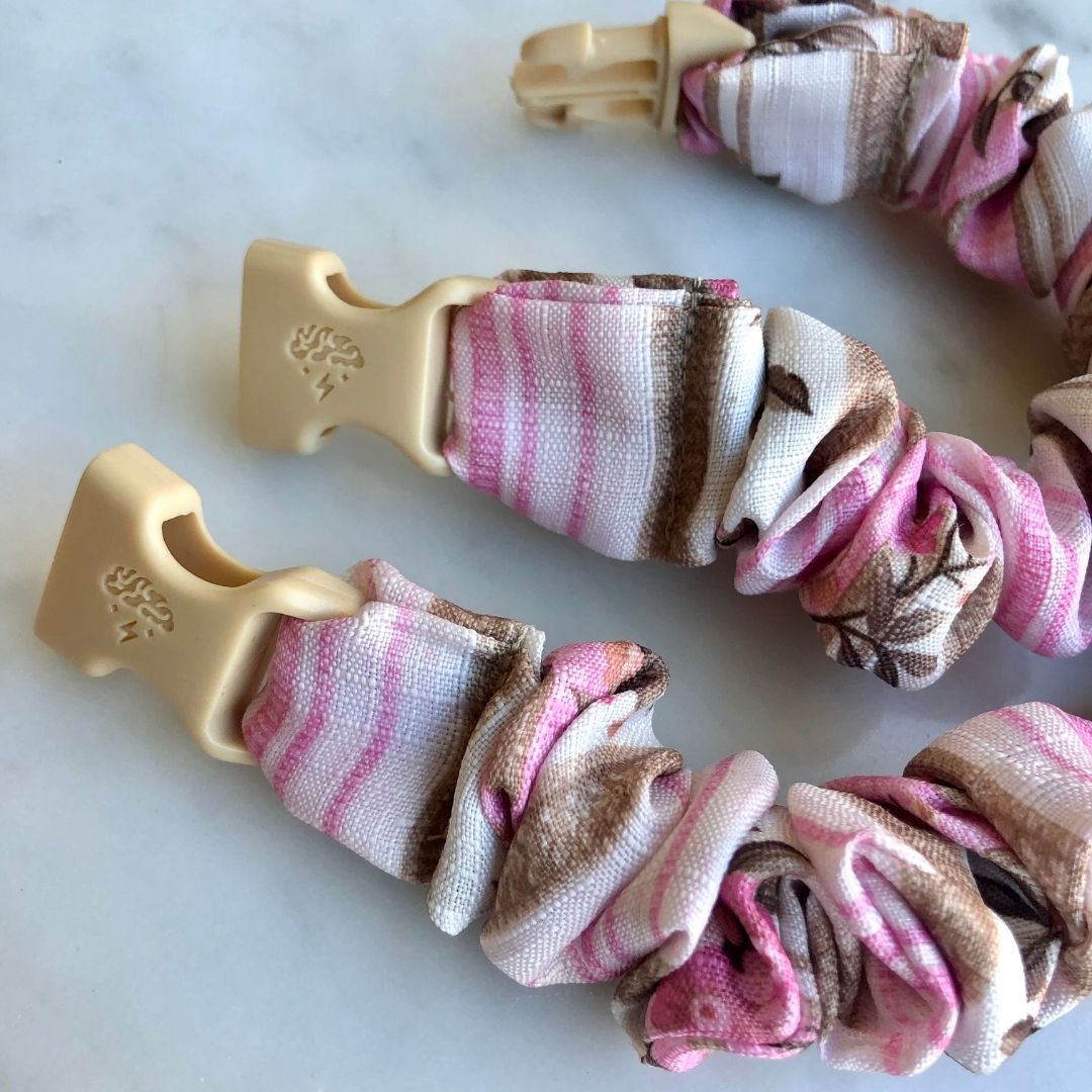 Pink Rose Stripes Buckle Scrunchie - No Snagging, No Tangles