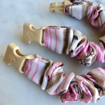 Pink Rose Stripes Buckle Scrunchie - No Snagging, No Tangles