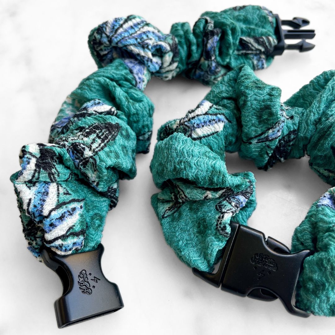 Tropic Teal Floral Buckle Scrunchie - No Snagging, No Tangles