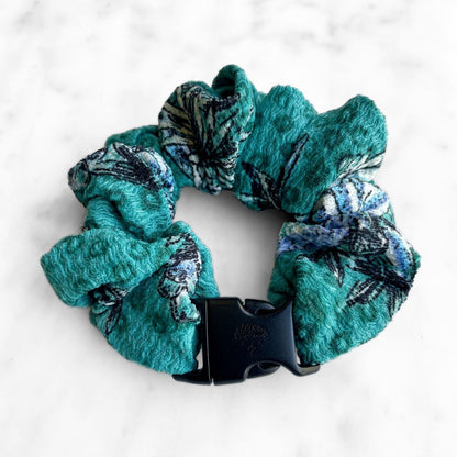 Tropic Teal Floral Buckle Scrunchie - No Snagging, No Tangles