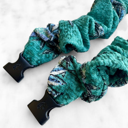 Tropic Teal Floral Buckle Scrunchie - No Snagging, No Tangles