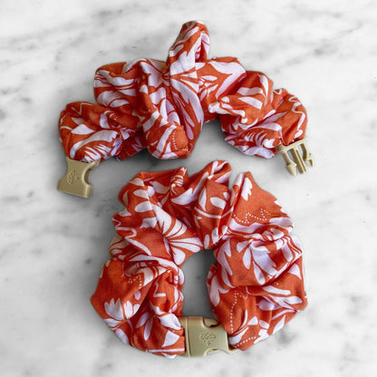 Valencia Orange Floral Jumbo Buckle Scrunchie - No Snagging, No Tangles