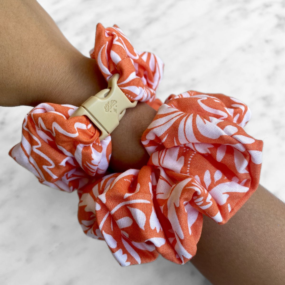 Valencia Orange Floral Jumbo Buckle Scrunchie - No Snagging, No Tangles