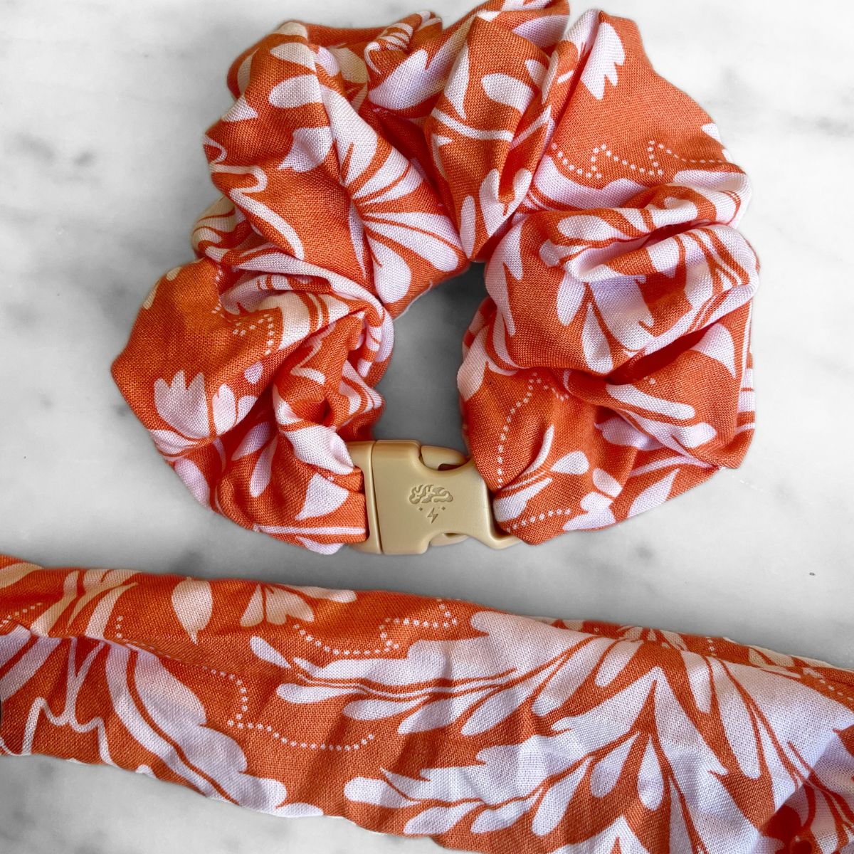 Valencia Orange Floral Jumbo Buckle Scrunchie - No Snagging, No Tangles