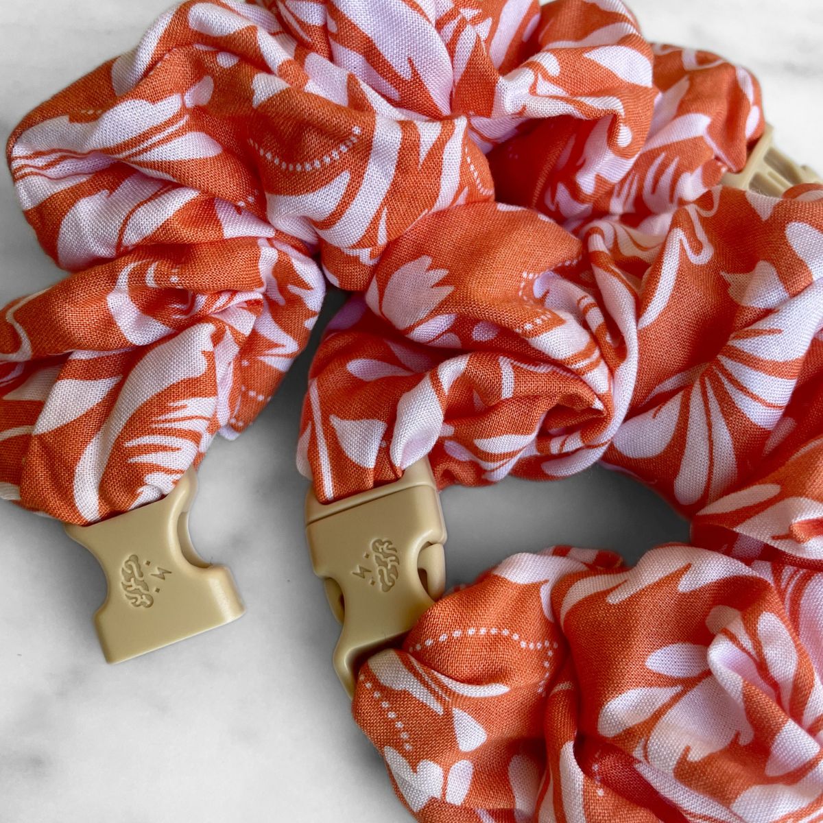 Valencia Orange Floral Jumbo Buckle Scrunchie - No Snagging, No Tangles