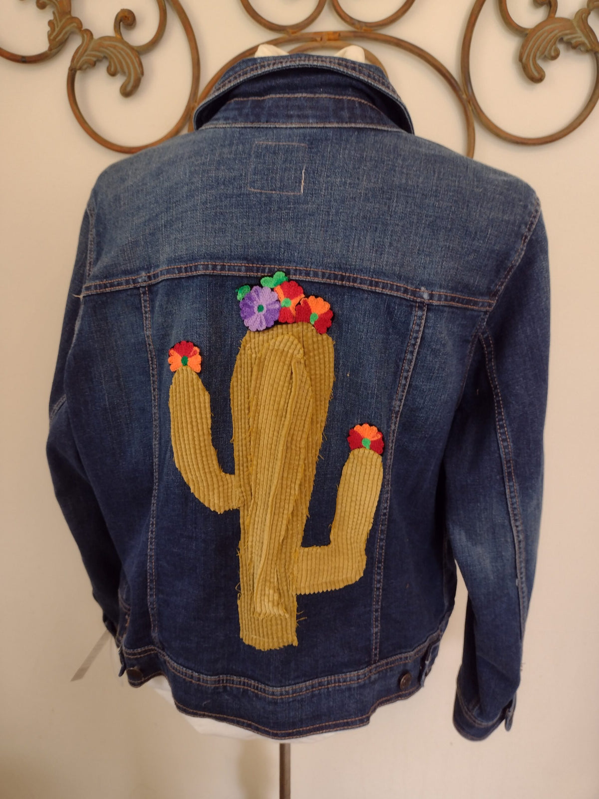 up-cycled Jean jacket, cactus theme