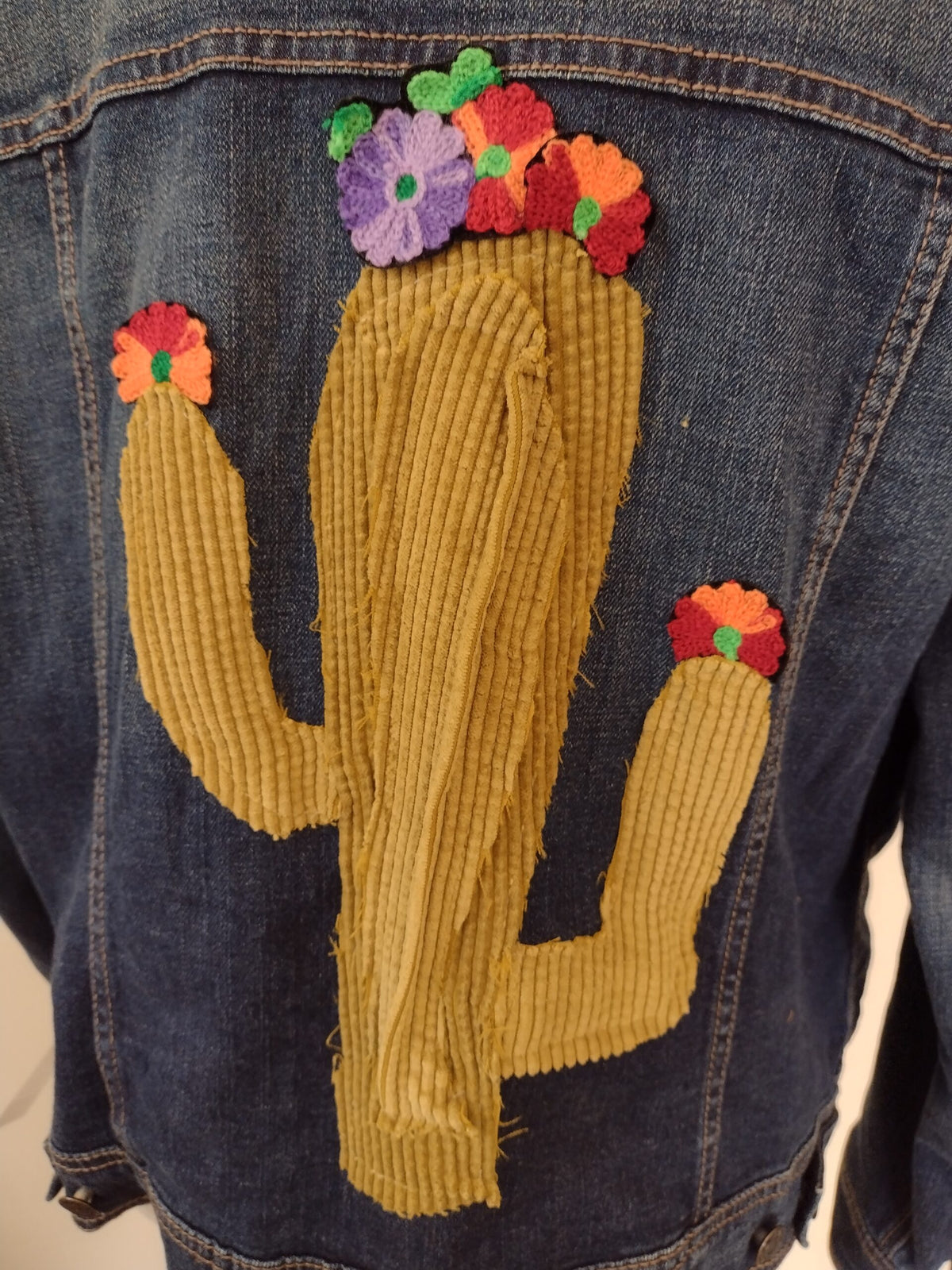 up-cycled Jean jacket, cactus theme