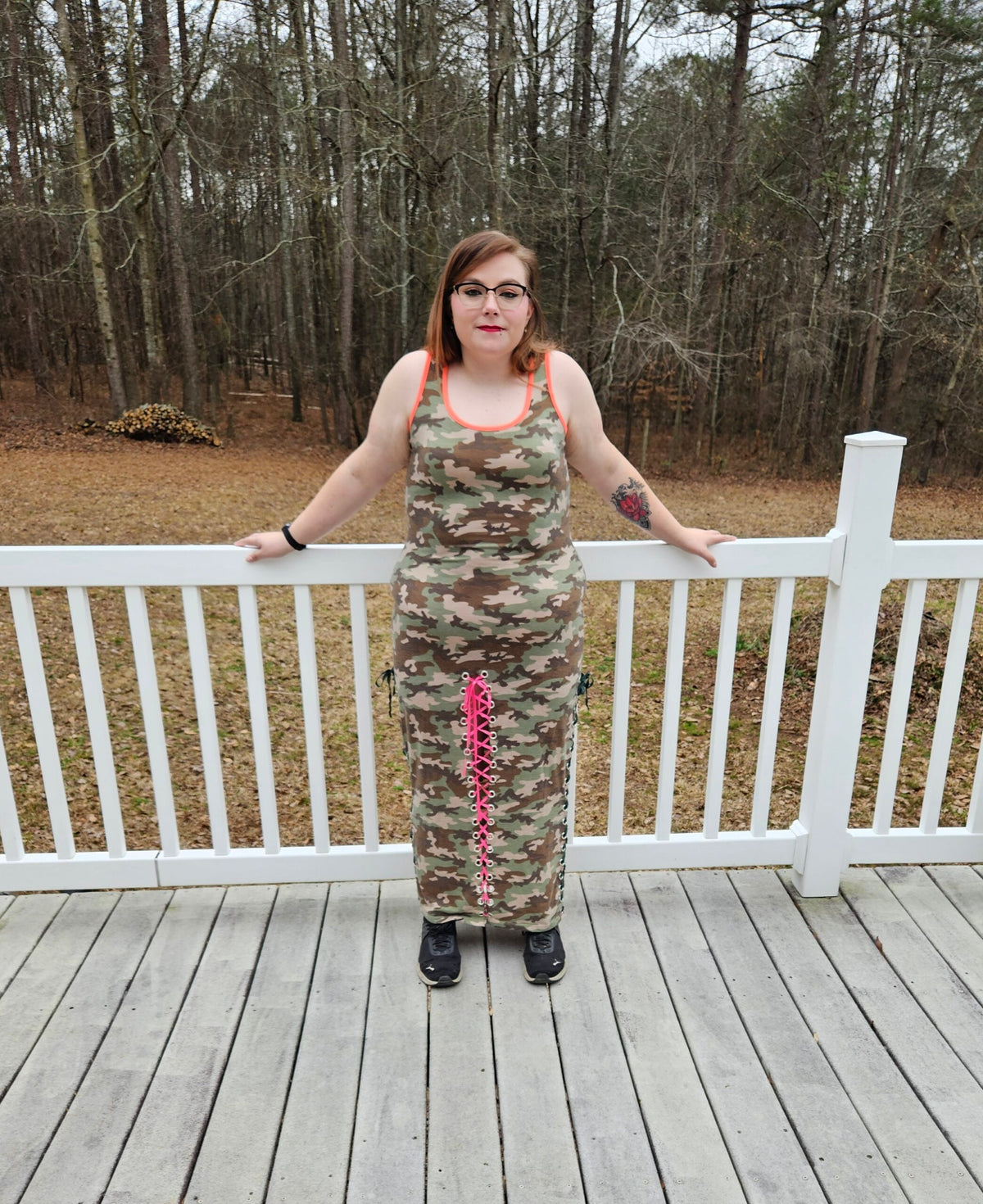 Upcycled Camo Lace Up Dress - L