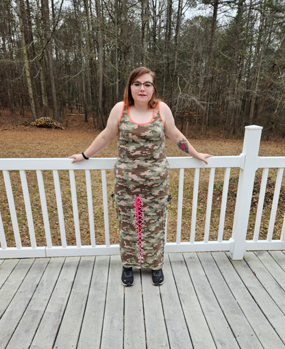 Upcycled Camo Lace Up Dress - L