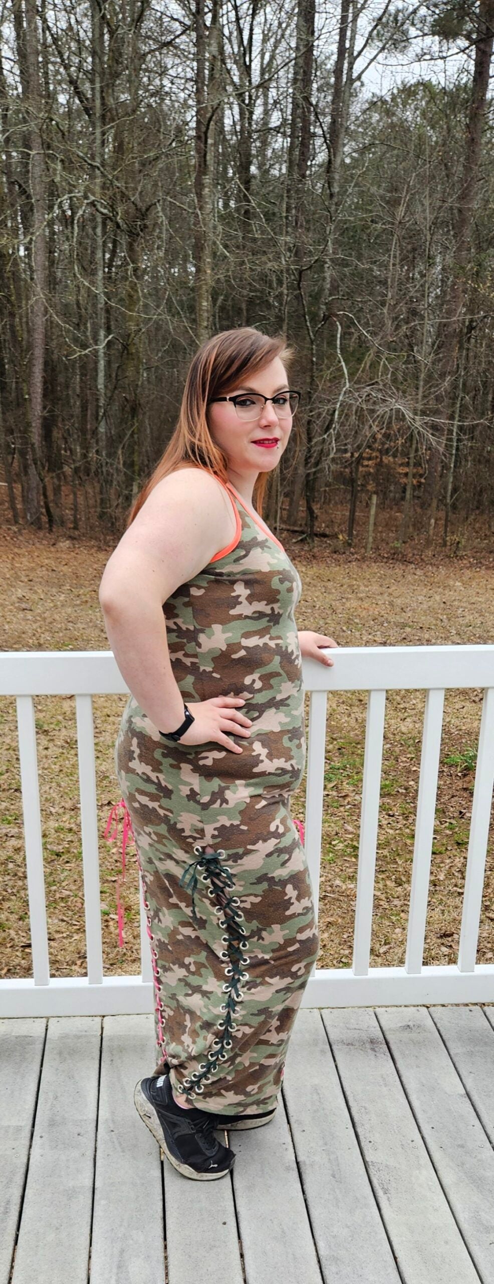Upcycled Camo Lace Up Dress - L
