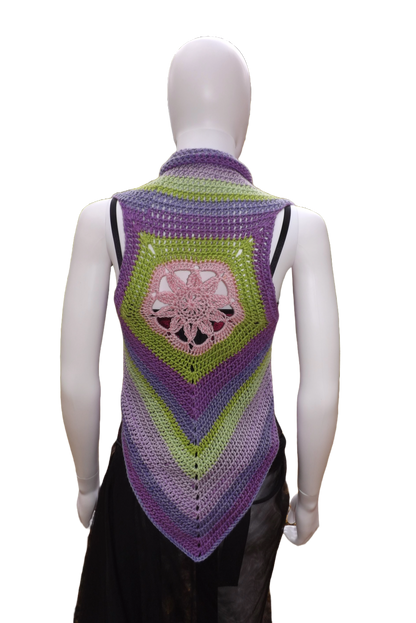Crochet crop top vest with pink lotus motif
