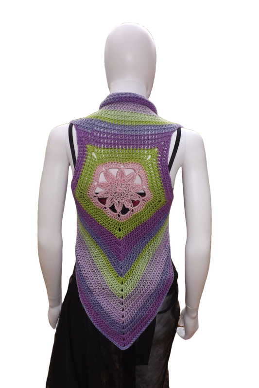 Crochet crop top vest with pink lotus motif