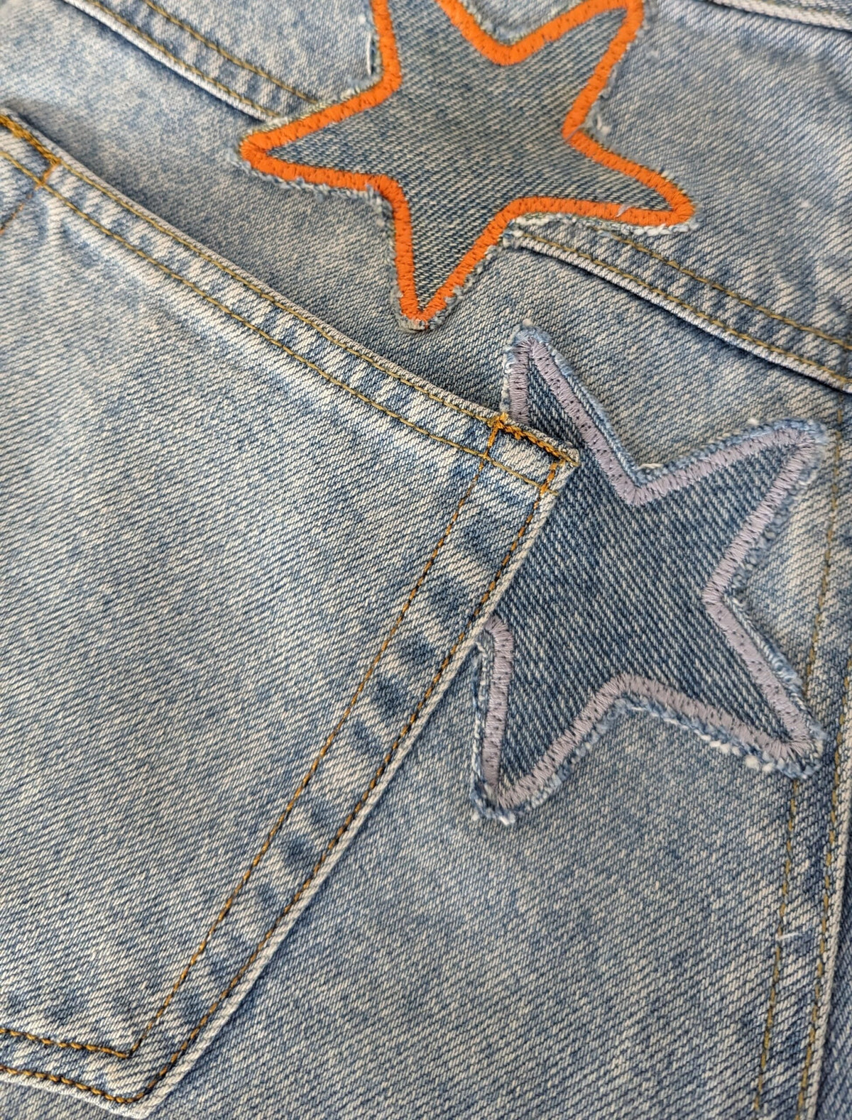 Patchwork Star Vintage Light Wash Mom Jeans by Sensible Slacks