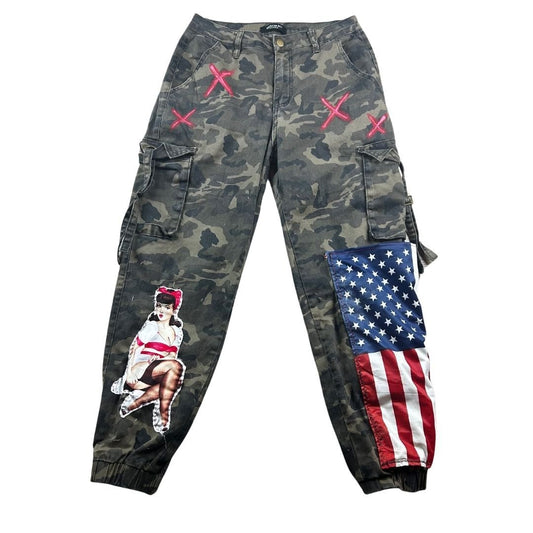 Custom Camo Cargo Pants – Hand-Painted & Patchwork
