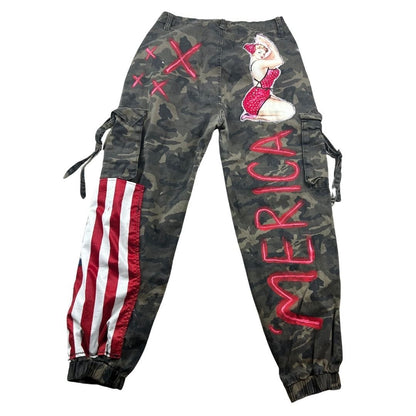Custom Camo Cargo Pants – Hand-Painted & Patchwork