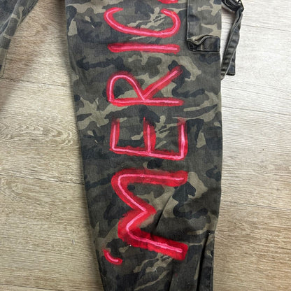 Custom Camo Cargo Pants – Hand-Painted & Patchwork