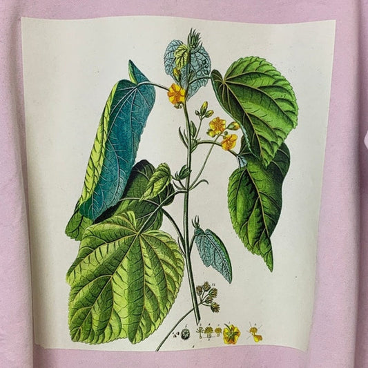Upcycled Hand Printed Womens XL Vintage Botanical Flower Long Sleeve Sweatshirt