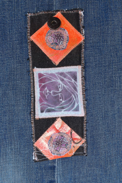 Lady Face Scrappy Black Denim Cuff Bracelet