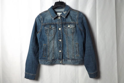 Upcycled denim jacket with distressed details