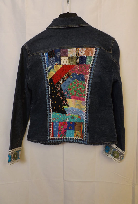 A patchwork and lace denim jacket