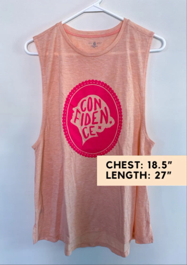 A pink tank top with a pink logo on it.