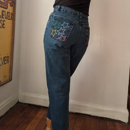 Original Reworked Embroidered Rainbow Star Jeans