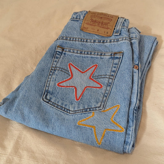 Patchwork Star Jeans- Light Wash Levi's with Handmade Star Patches