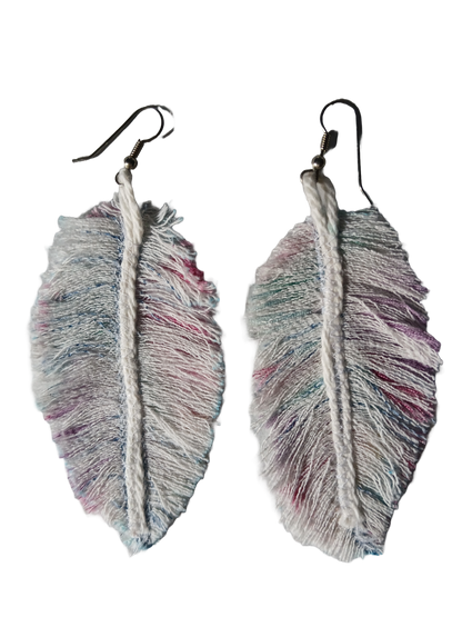 Feather earrings made from denim with silver hooks