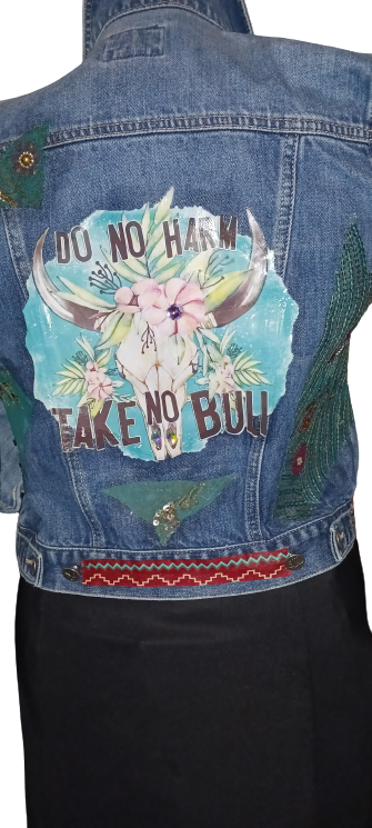 A denim jacket that says no ham, no bull.