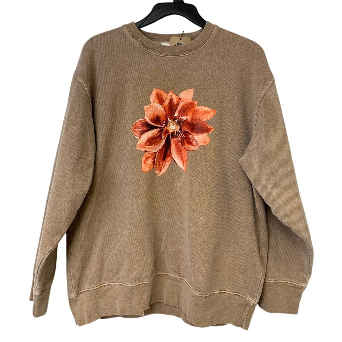 Poinsettia Flower Hand Printed Tan Sweatshirt by Revyntage