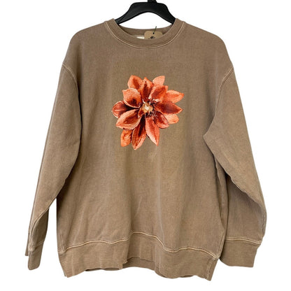Poinsettia Flower Hand Printed Tan Sweatshirt by Revyntage