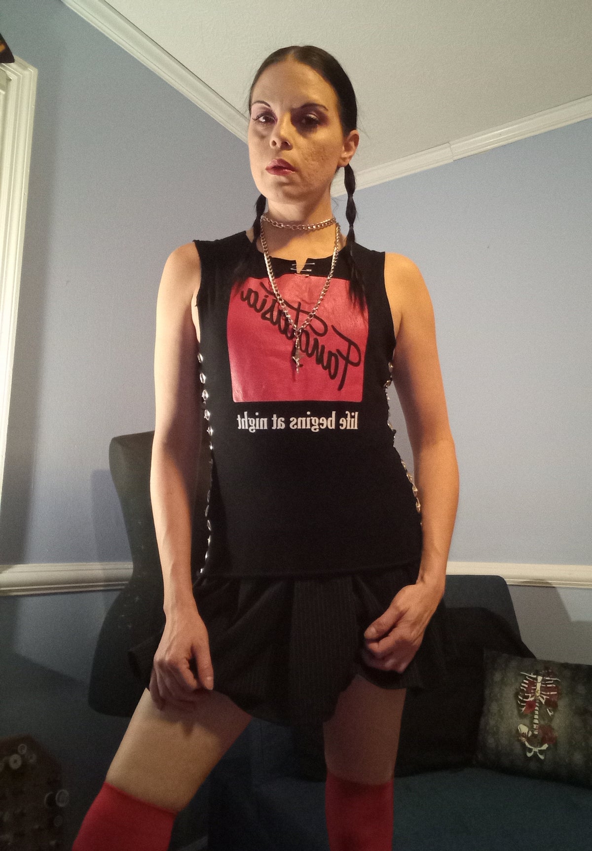 Upcycled True Blood Safety Pin Shirt - S