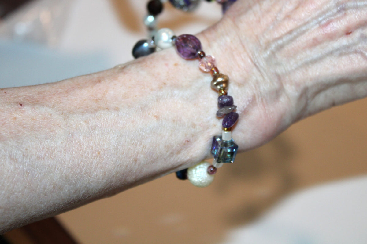 Purple Haze and Flowers Multi Layer Bracelet
