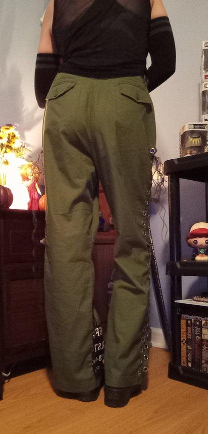 Upcycled Goth Green Lace Up Pants - 14/31"