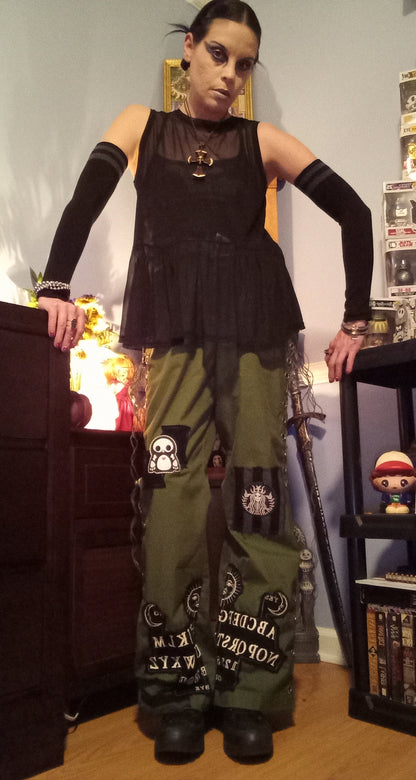 Upcycled Goth Green Lace Up Pants - 14/31"