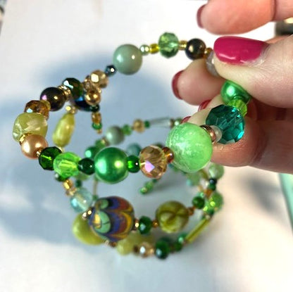 Many Shades of Green Beaded Multi-Layer Wrap Bracelet